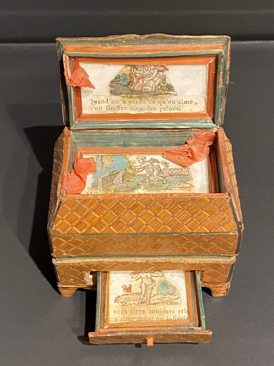 Rare Boîte à Mouches, coffret , nécessaire En Marqueterie De Paille XVIIIeme époque Louis XVI.-photo-2