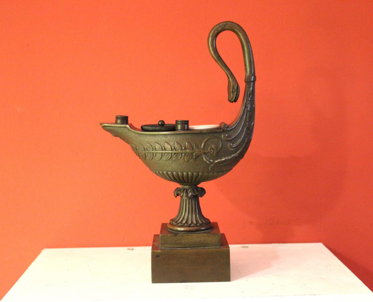 Antique Inkwell Bronze Lamp In A Form Oil. Empire Period