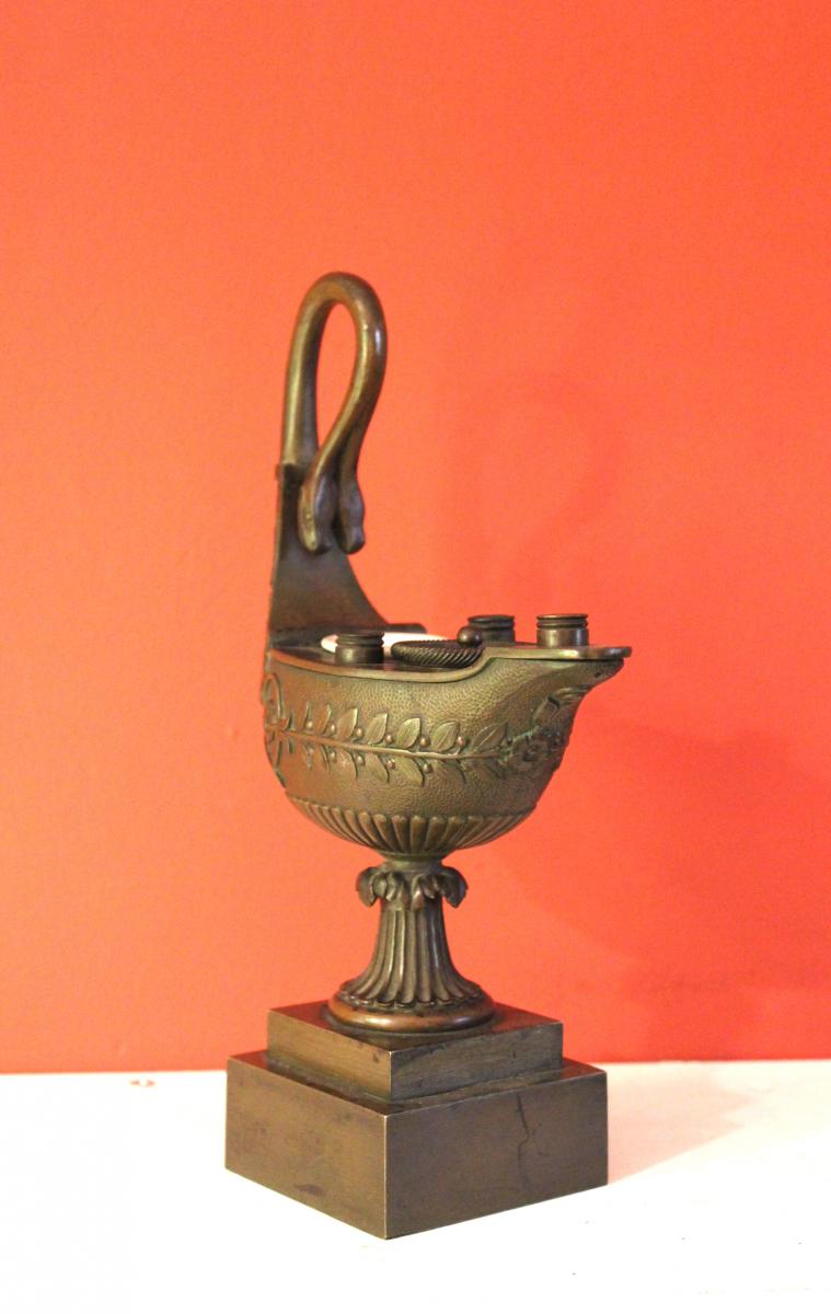 Antique Inkwell Bronze Lamp In A Form Oil. Empire Period-photo-3