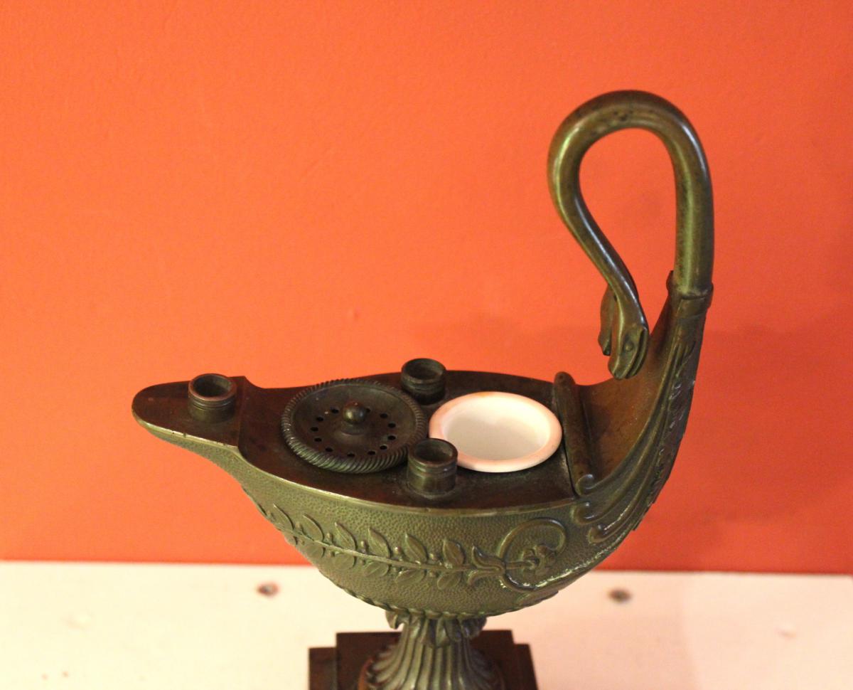 Antique Inkwell Bronze Lamp In A Form Oil. Empire Period-photo-1