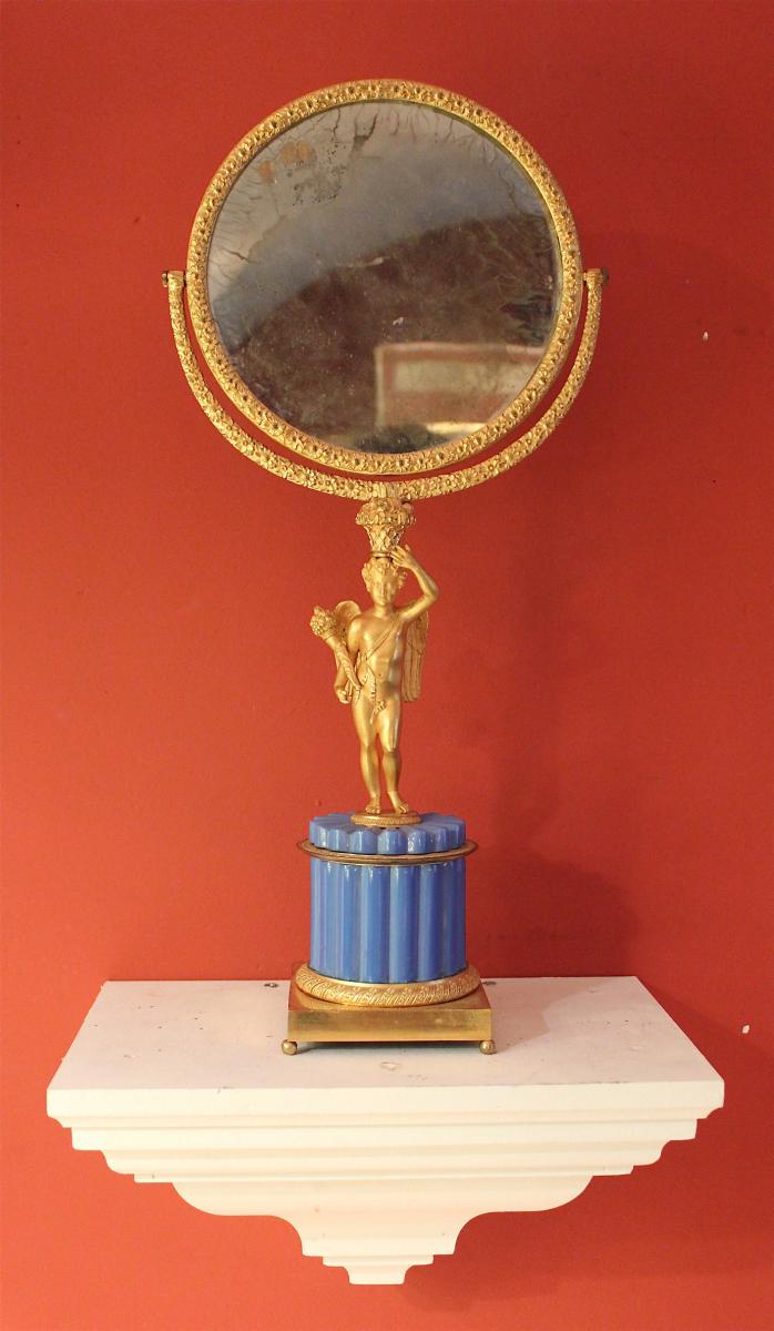 Important psyché d'époque Charles X En Bronze Et Opaline