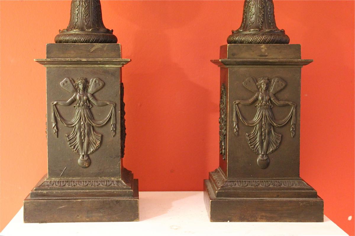 Cassolette Pair Of Bronze And Patina Chiseled. XIXth Century-photo-3