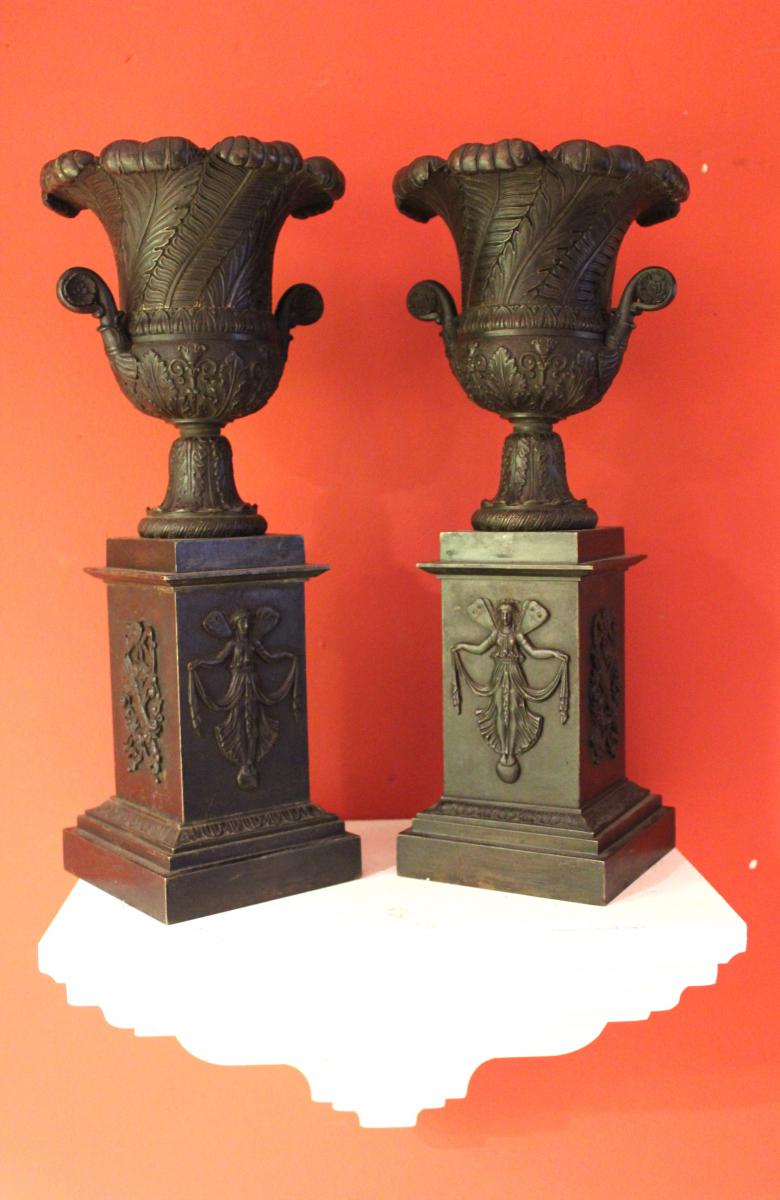Cassolette Pair Of Bronze And Patina Chiseled. XIXth Century-photo-4