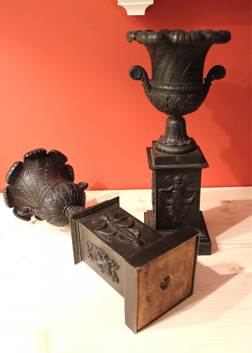 Cassolette Pair Of Bronze And Patina Chiseled. XIXth Century-photo-4