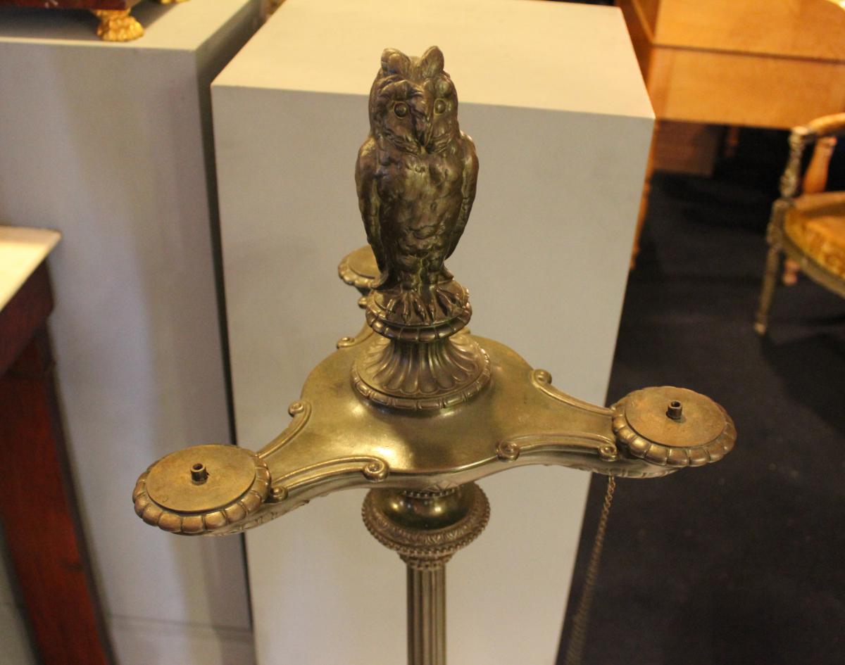 A Very Important Lamp Oil Bronze A Decor From Owl. XIXeme-photo-3