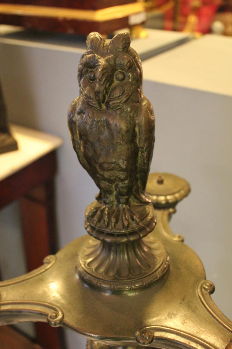 A Very Important Lamp Oil Bronze A Decor From Owl. XIXeme-photo-1