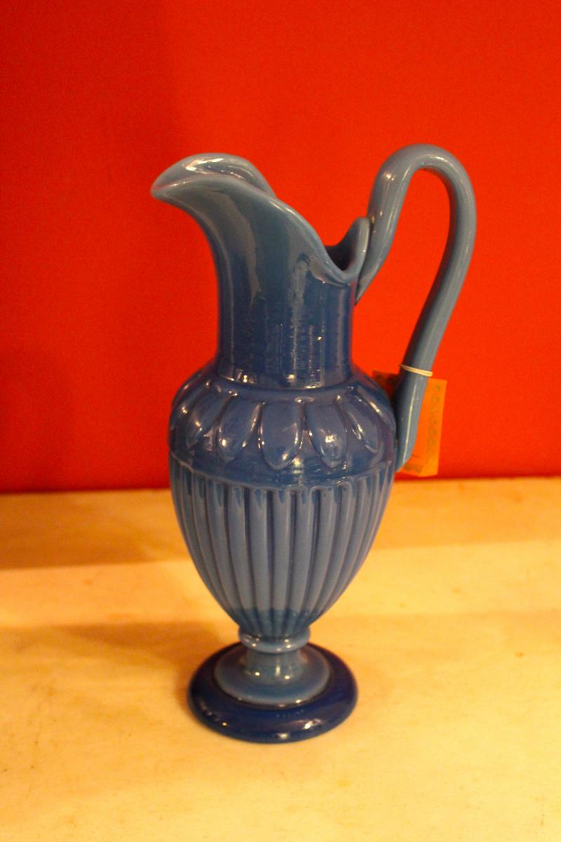 Ewer In Turquoise Blue Opaline Period Charles X-photo-2