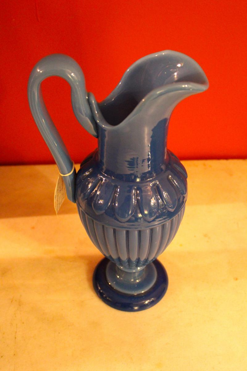 Ewer In Turquoise Blue Opaline Period Charles X-photo-3