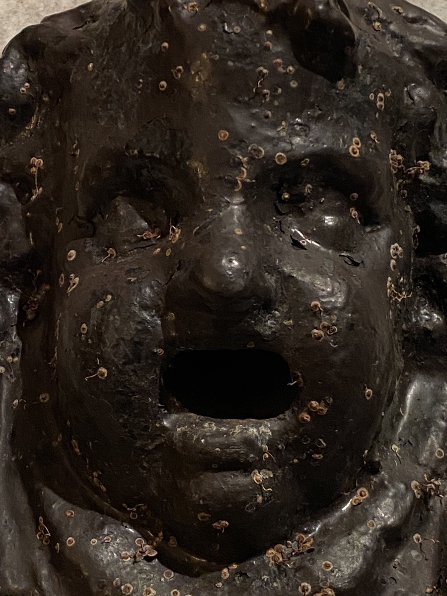 Cast Iron Fountain Mask, Head Of Bacchus Child, 19th Century, Napoleon III Era.-photo-2