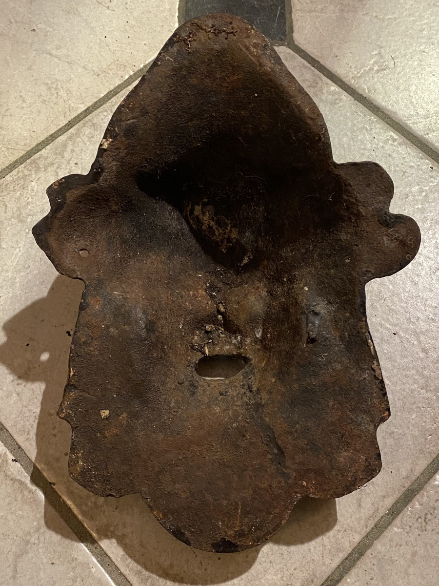 Cast Iron Fountain Mask, Head Of Bacchus Child, 19th Century, Napoleon III Era.-photo-7