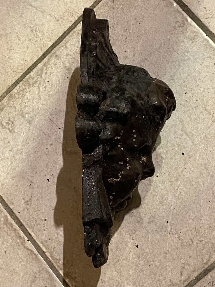 Cast Iron Fountain Mask, Head Of Bacchus Child, 19th Century, Napoleon III Era.-photo-8