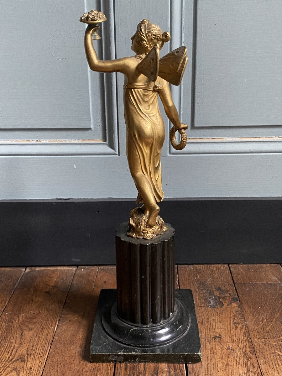 Sculpture en bronze ciselé doré Zéphyr sur sa colonne en marbre début XIXeme époque 1er empire.-photo-4