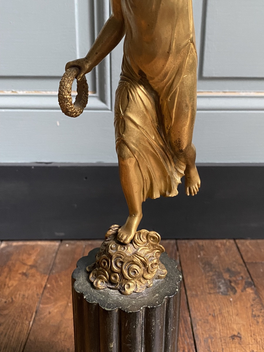 Sculpture en bronze ciselé doré Zéphyr sur sa colonne en marbre début XIXeme époque 1er empire.-photo-4