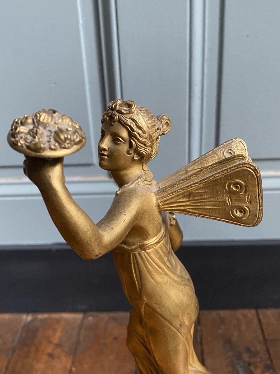 Sculpture en bronze ciselé doré Zéphyr sur sa colonne en marbre début XIXeme époque 1er empire.-photo-7