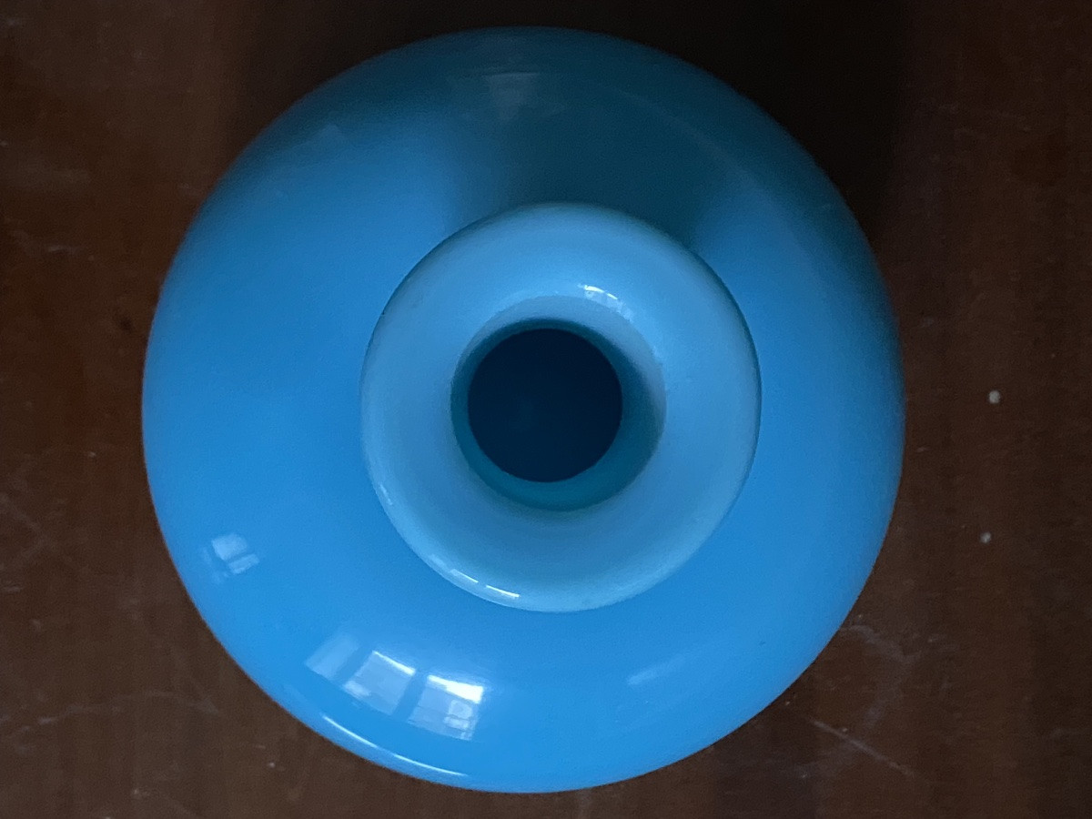 Flacon boule sur fond plat en opaline de couleur turquoise XIX époque Charles X circa 1820.-photo-3