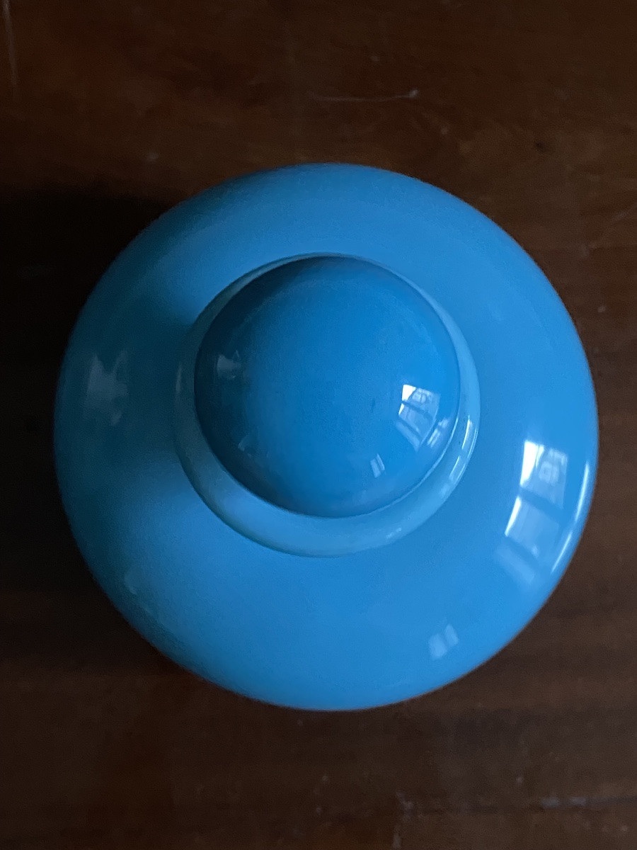 Flacon boule sur fond plat en opaline de couleur turquoise XIX époque Charles X circa 1820.-photo-2