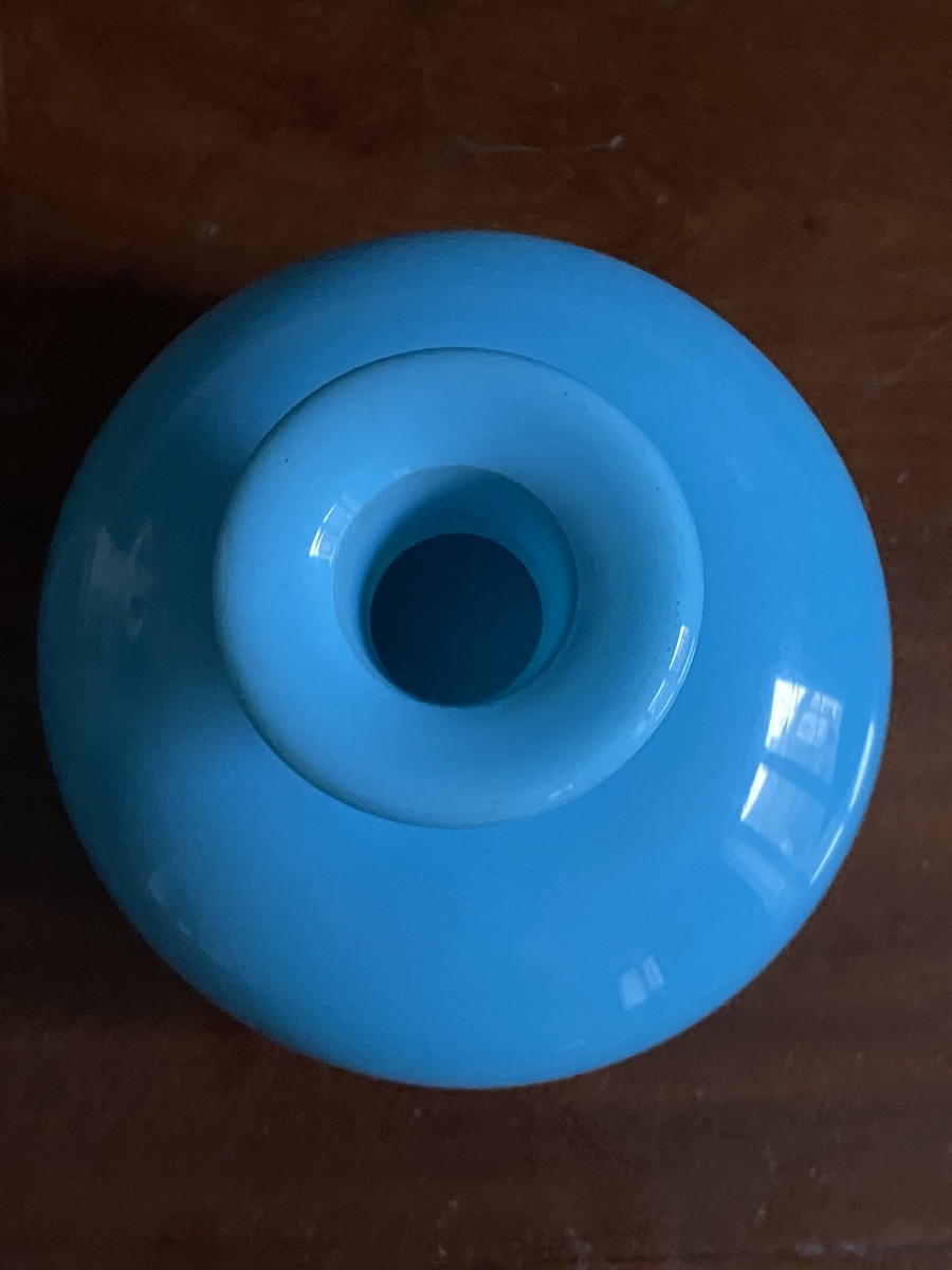 Flacon boule sur fond plat en opaline de couleur turquoise XIX époque Charles X circa 1820.-photo-3