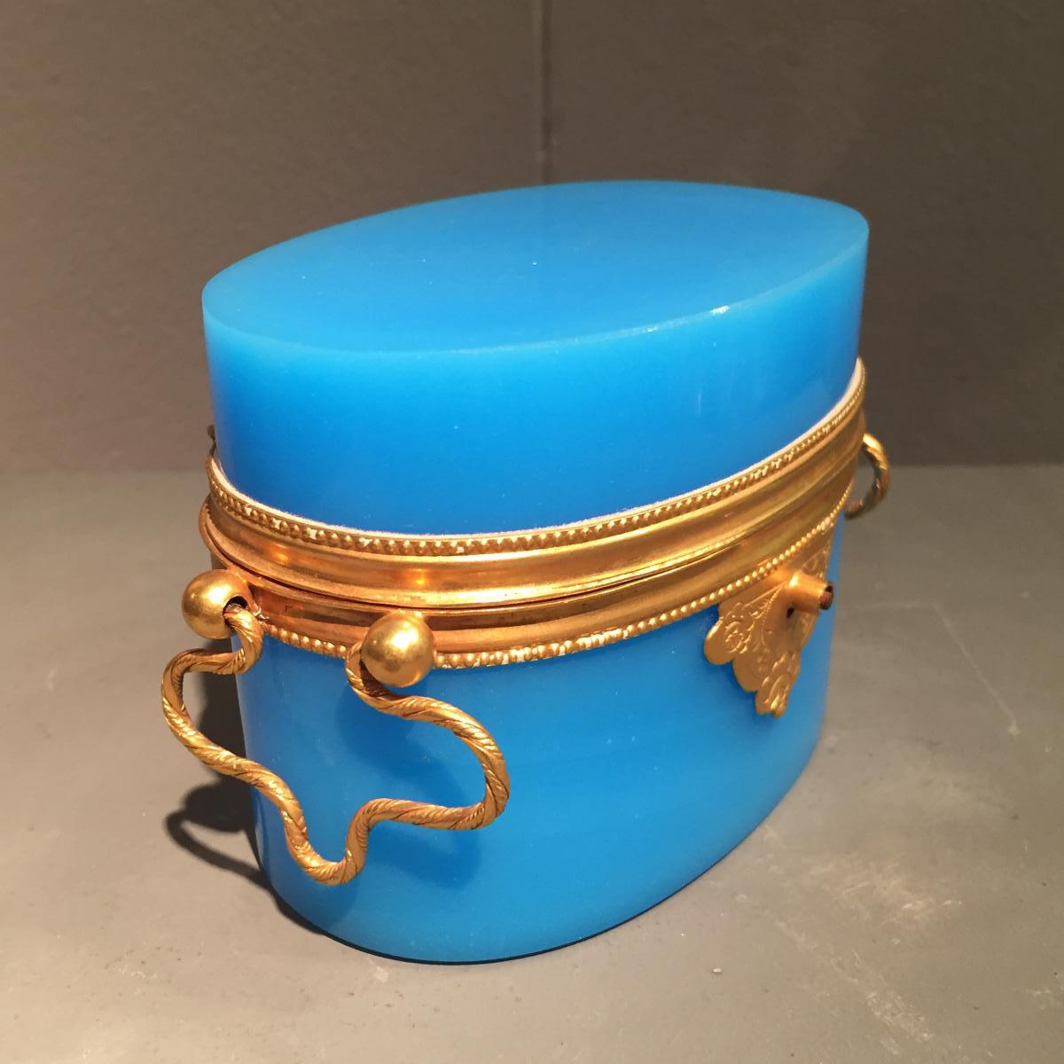 Coffret Opaline Bleu Ovale XIXeme époque Napoleon III.-photo-2