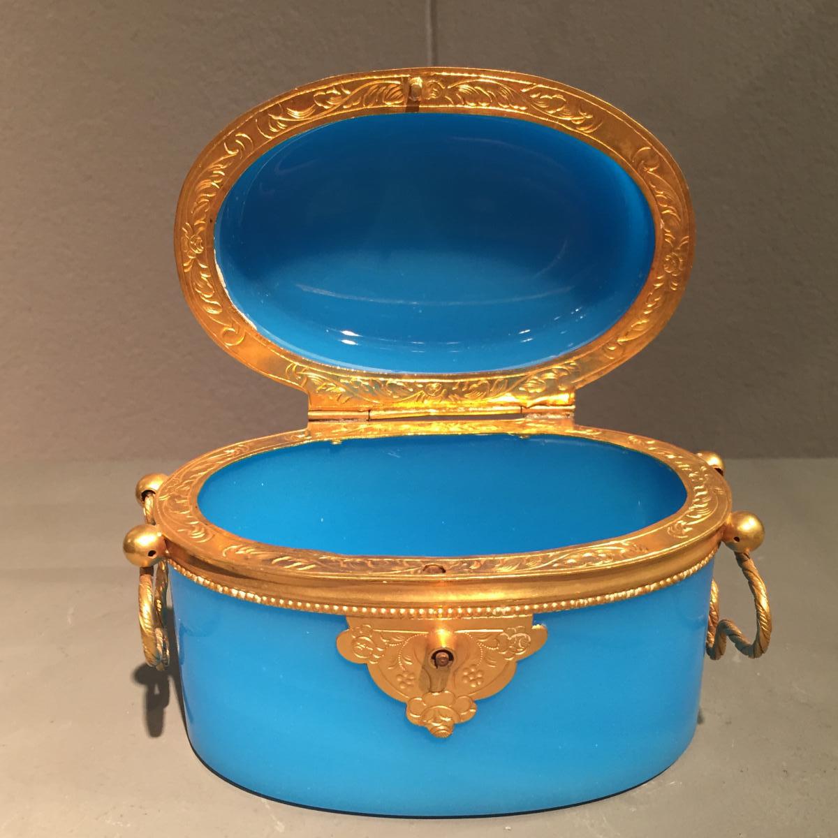 Coffret Opaline Bleu Ovale XIXeme époque Napoleon III.-photo-3