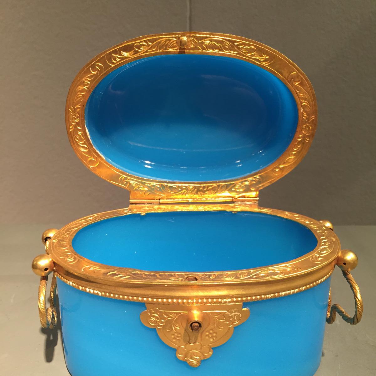 Opaline Blue Case Oval XIXth Napoleon III.-photo-2