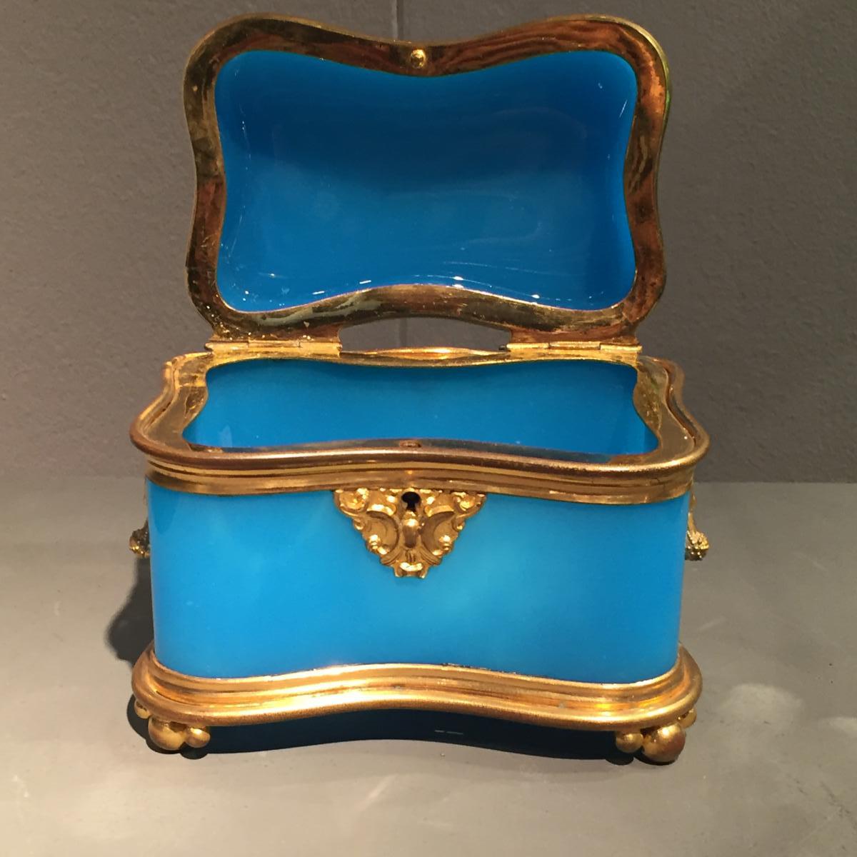 Coffret Opaline Bleu Milieu XIXeme époque Napoleon III.-photo-1