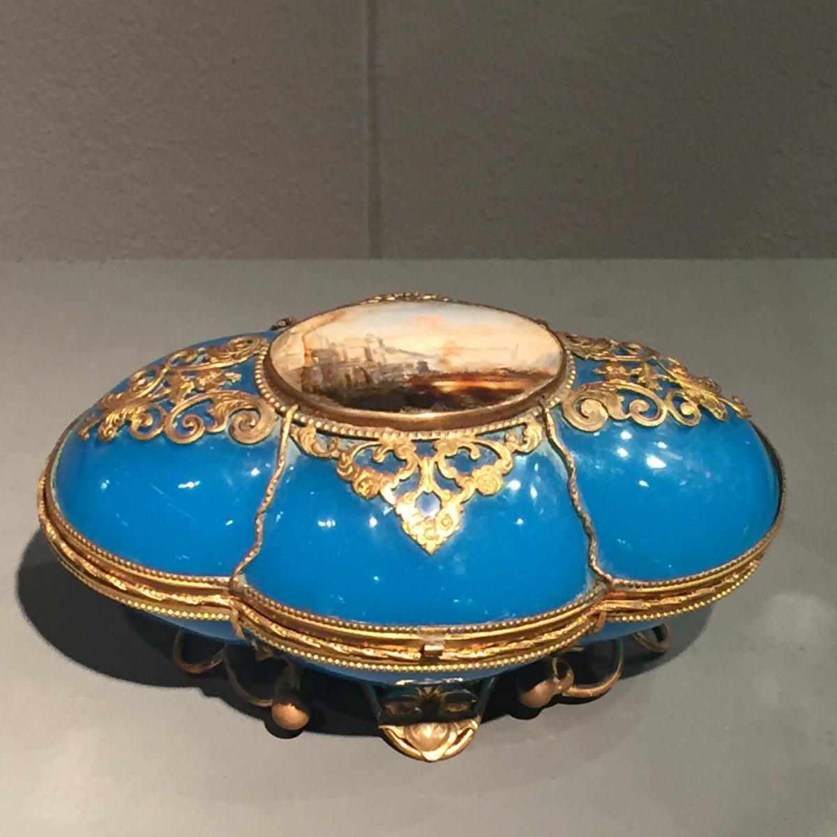 Case Opaline Blue Shape Cushion Frame Bronze Chiseled Gold XIXth Napoleon III