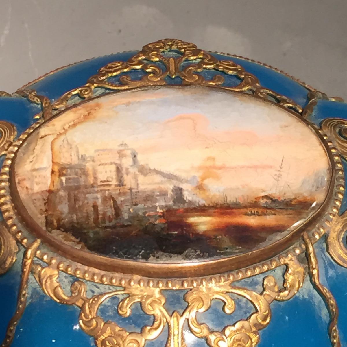 Case Opaline Blue Shape Cushion Frame Bronze Chiseled Gold XIXth Napoleon III-photo-1