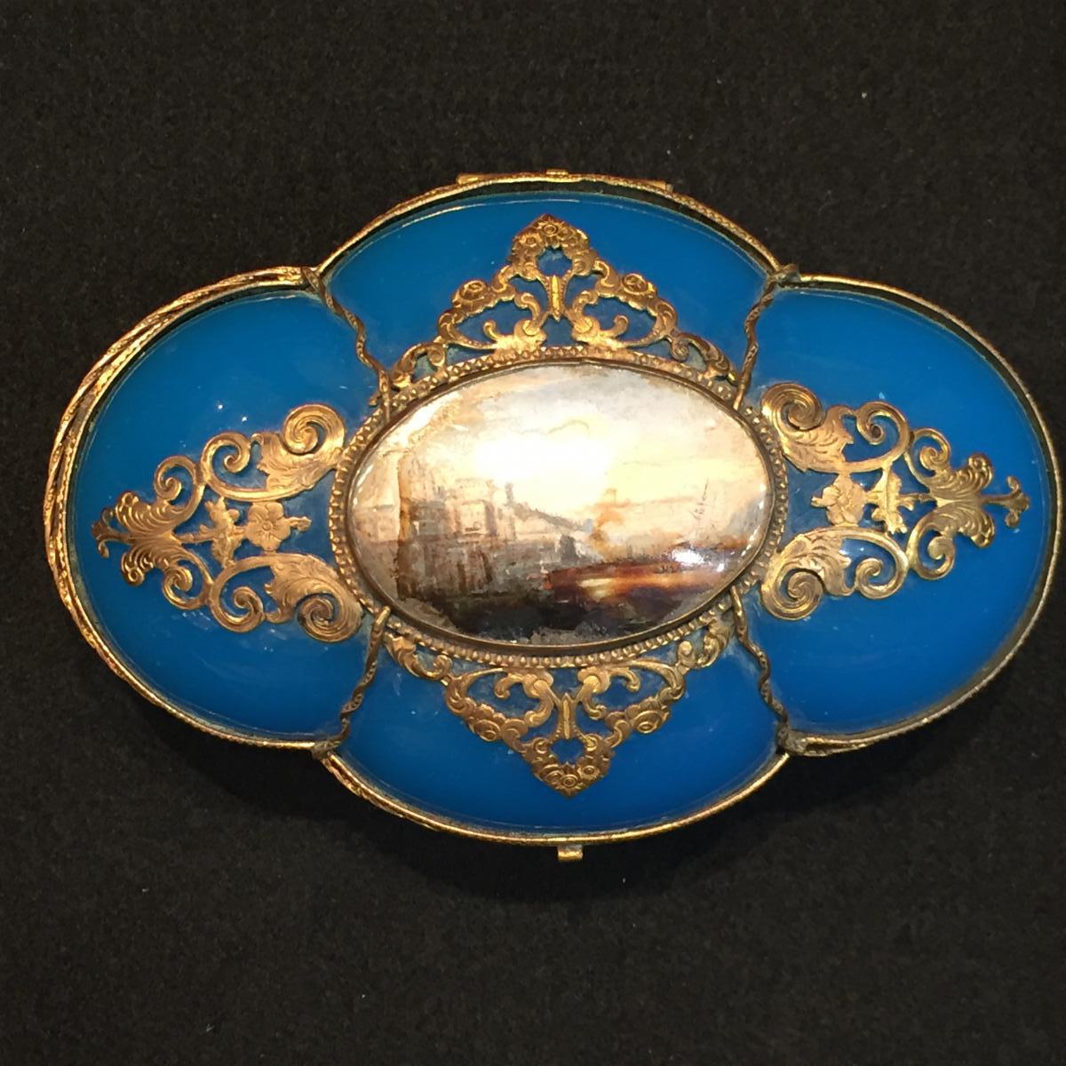 Case Opaline Blue Shape Cushion Frame Bronze Chiseled Gold XIXth Napoleon III-photo-2