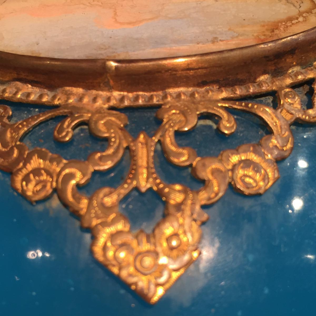 Case Opaline Blue Shape Cushion Frame Bronze Chiseled Gold XIXth Napoleon III-photo-6