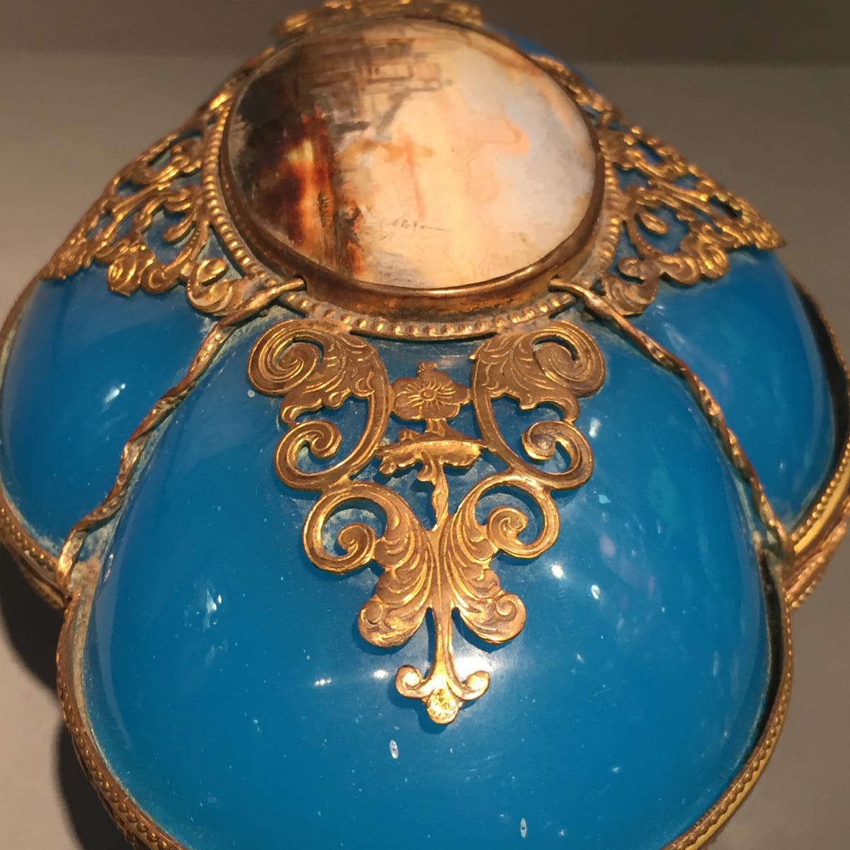 Case Opaline Blue Shape Cushion Frame Bronze Chiseled Gold XIXth Napoleon III-photo-7