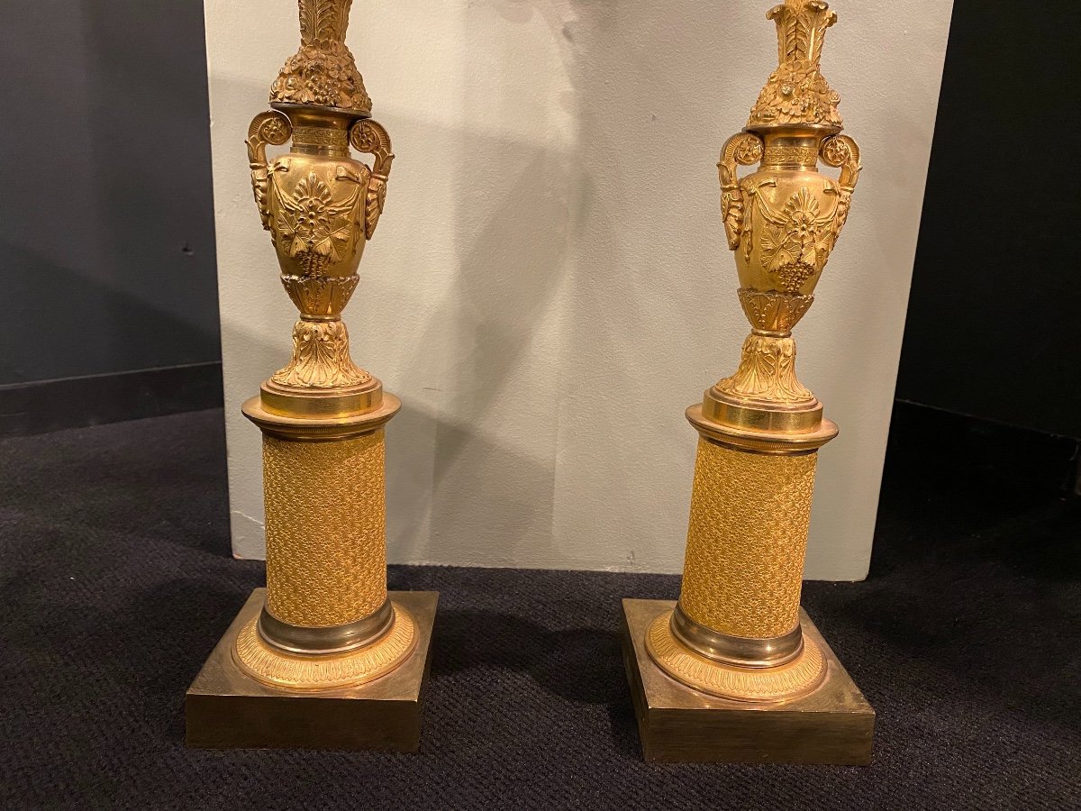 Pair Of Candelabra Bronze Gilt Chiseled XIXth Charles X.-photo-4