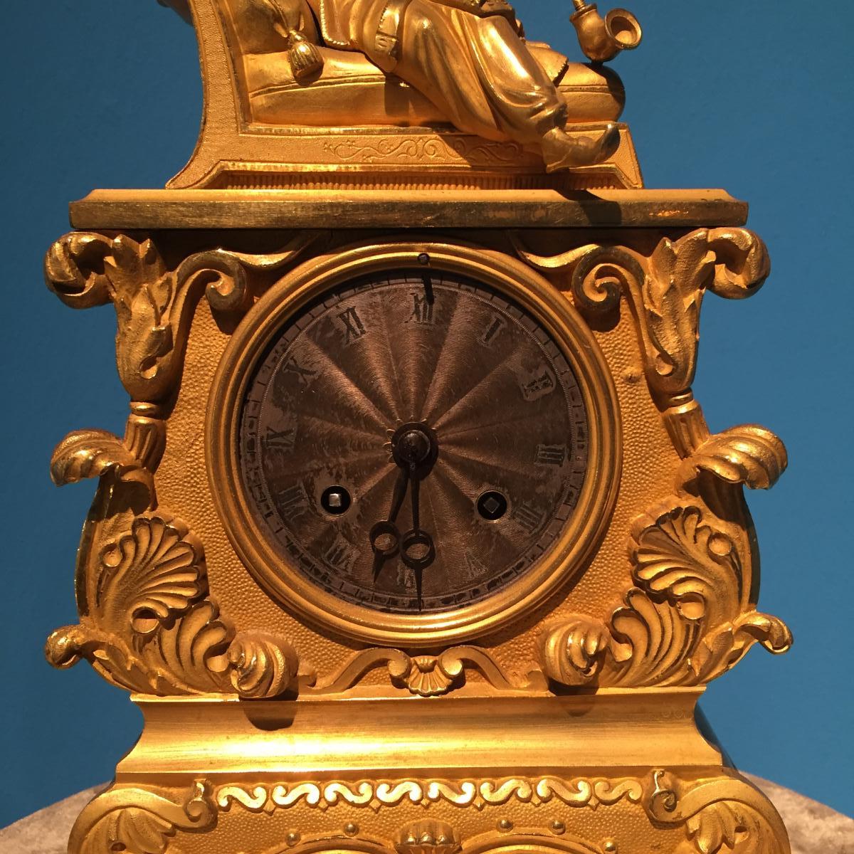 Small Clock Carved Gilt Bronze Turquerie XIX-photo-3