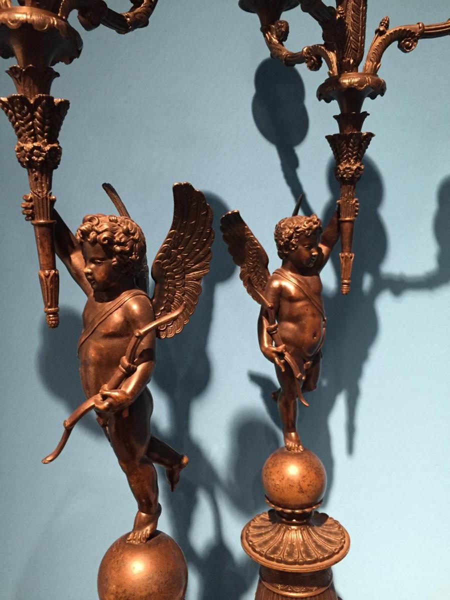 Pair Of Bronze Candelabra Chiseled Patinated XIXth Charles X.-photo-4