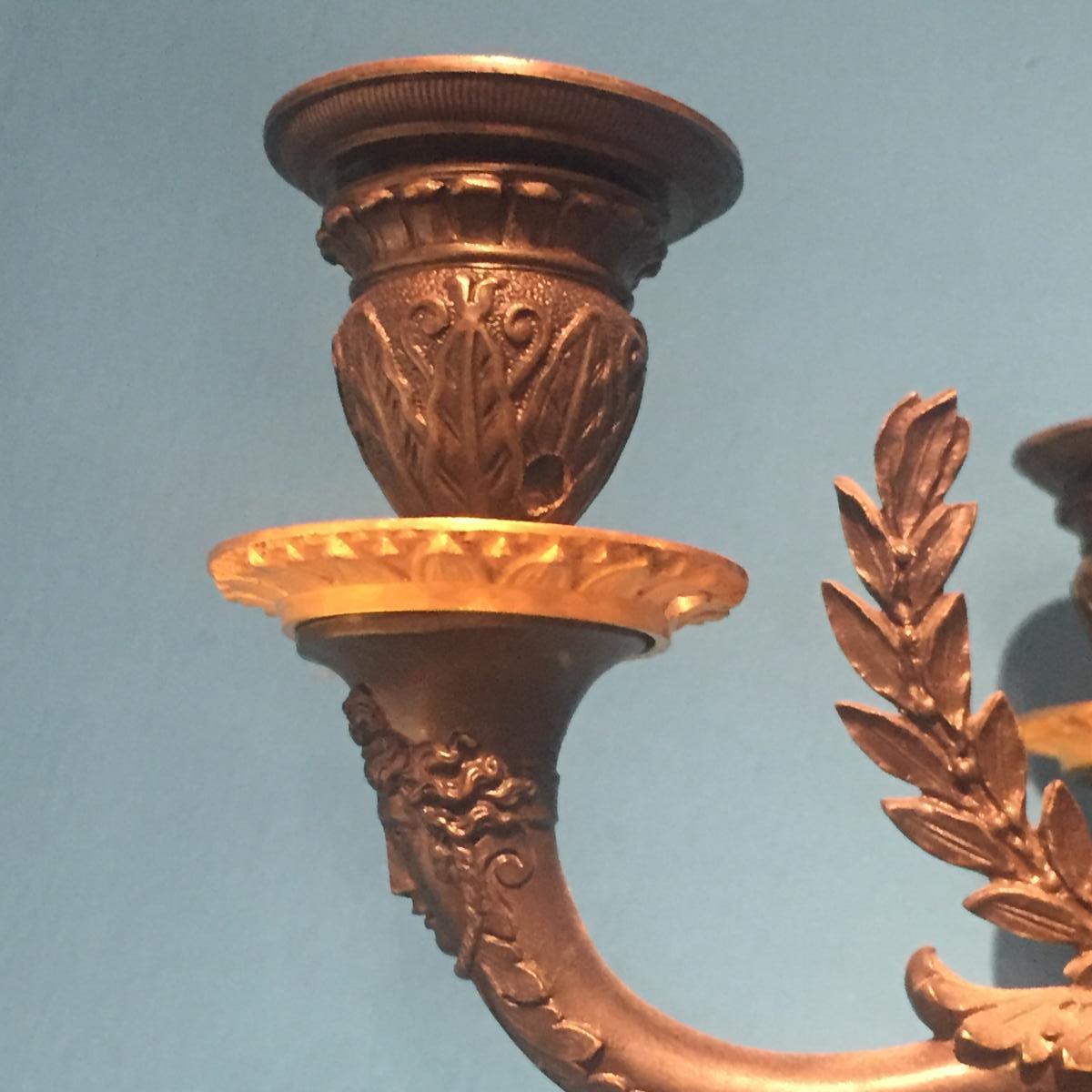 Important Pair Of Bronze Candelabra Chiseled Gilt And Patinated XIXth Empire.-photo-3