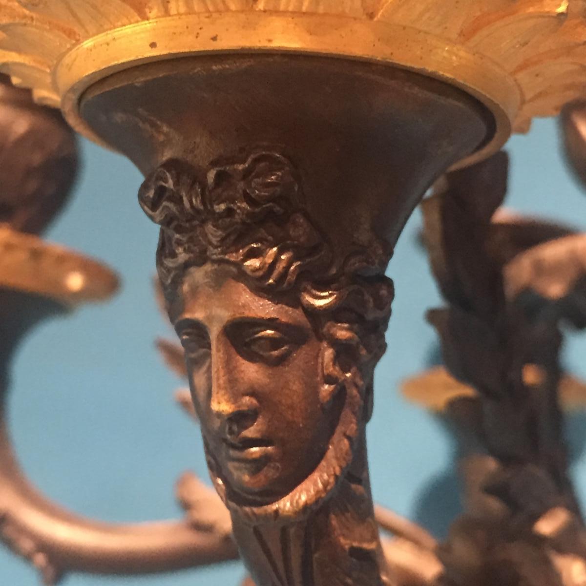 Important Pair Of Bronze Candelabra Chiseled Gilt And Patinated XIXth Empire.-photo-5