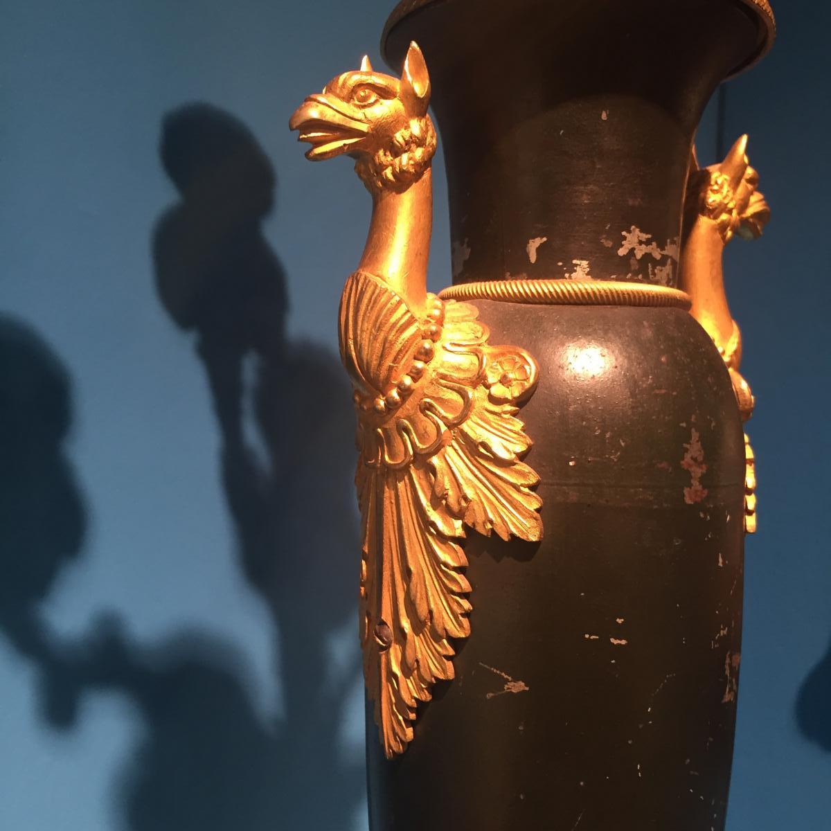Importante Paire De Candélabres En Bronze Et Tôle Peinte XIXeme Empire.-photo-3