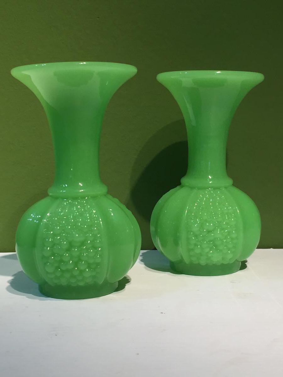 Pair Of Vases Opaline Green Manufacture Of St. Louis XIXth Napoleon III.