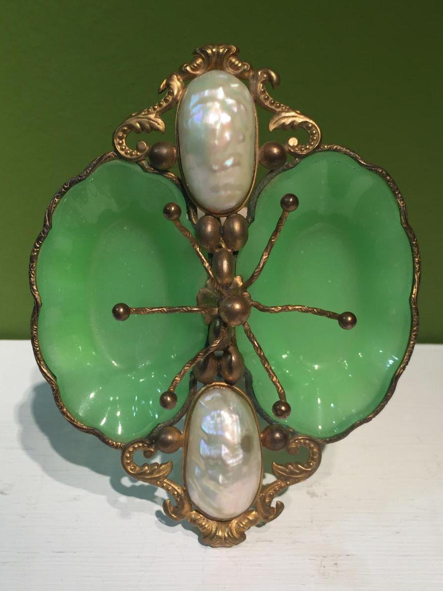 Rare Baguier Opaline Green XIXth Napoleon III.-photo-3