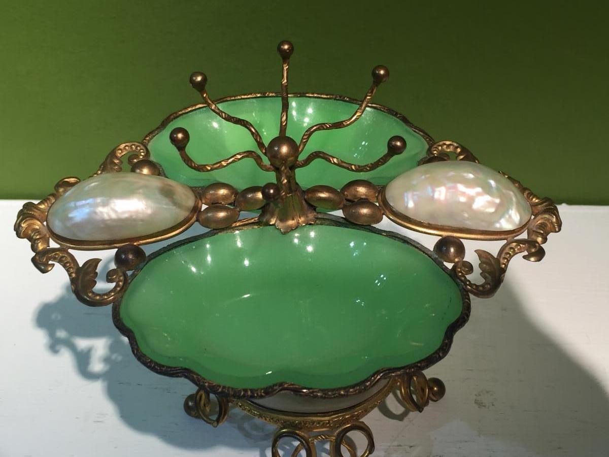 Rare Baguier Opaline Green XIXth Napoleon III.-photo-2
