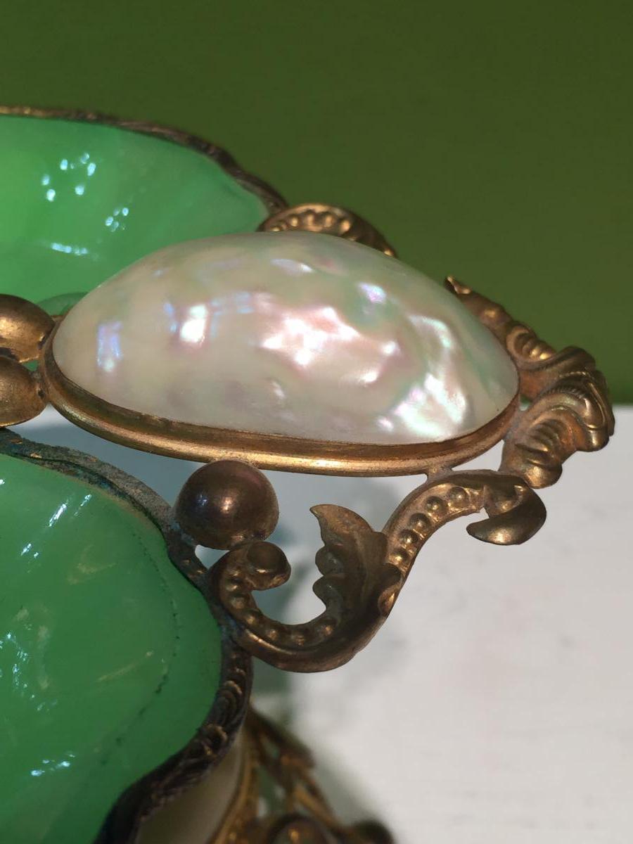 Rare Baguier Opaline Green XIXth Napoleon III.-photo-3