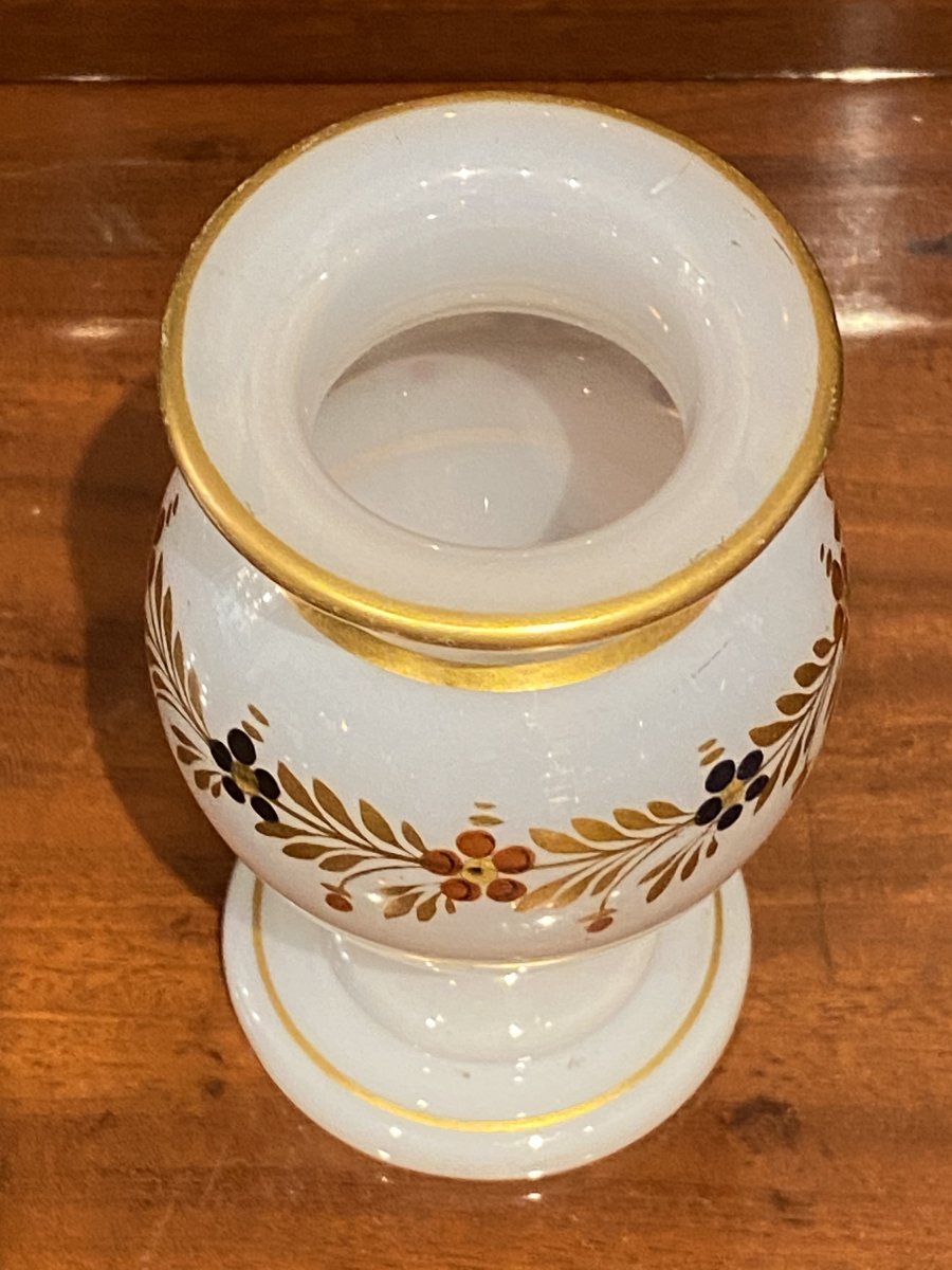 Small Vase In Opaline Soapy Decor Desvignes XIXth Charles X Period.-photo-4