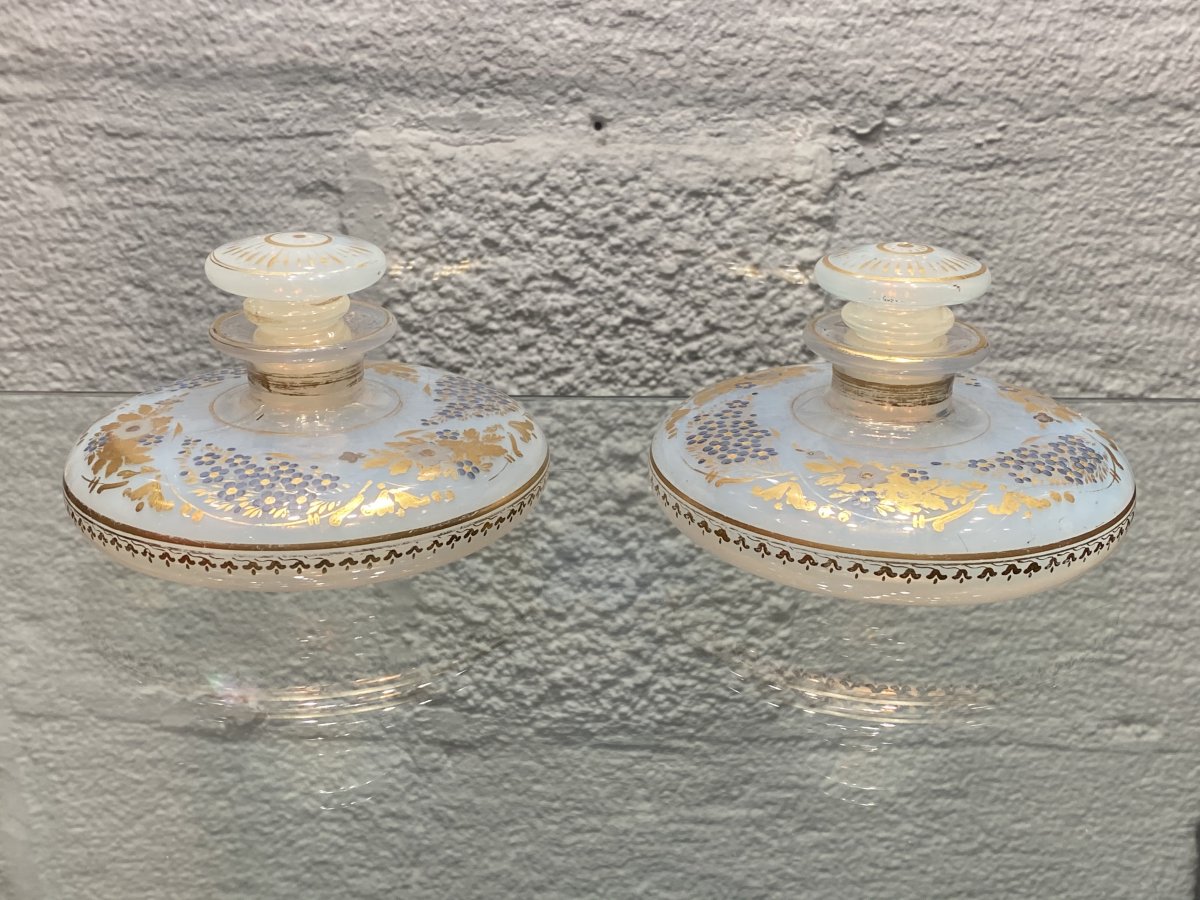 Important And Rare Pair Of Opaline Bottle Decor Desvignes XIXth Charles X Period.-photo-6