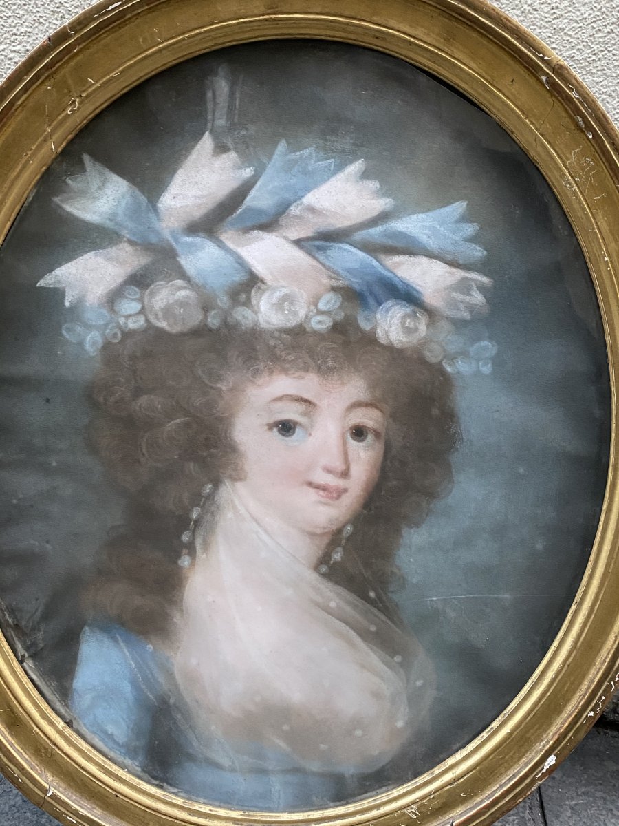 Pair Of Framed Pastels Portraits Of Women XVIIIth Louis XVI Period.-photo-4