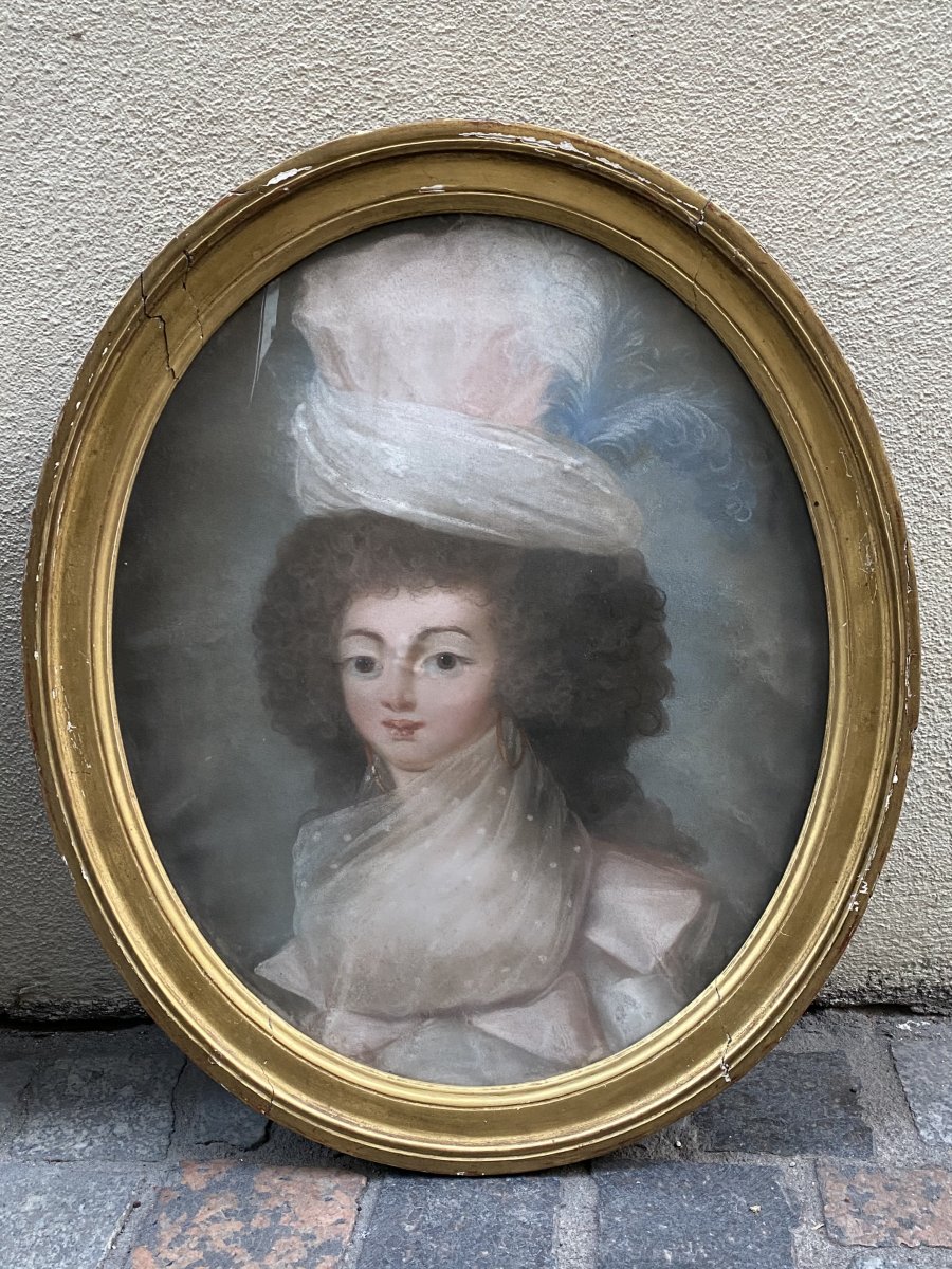 Pair Of Framed Pastels Portraits Of Women XVIIIth Louis XVI Period.-photo-2