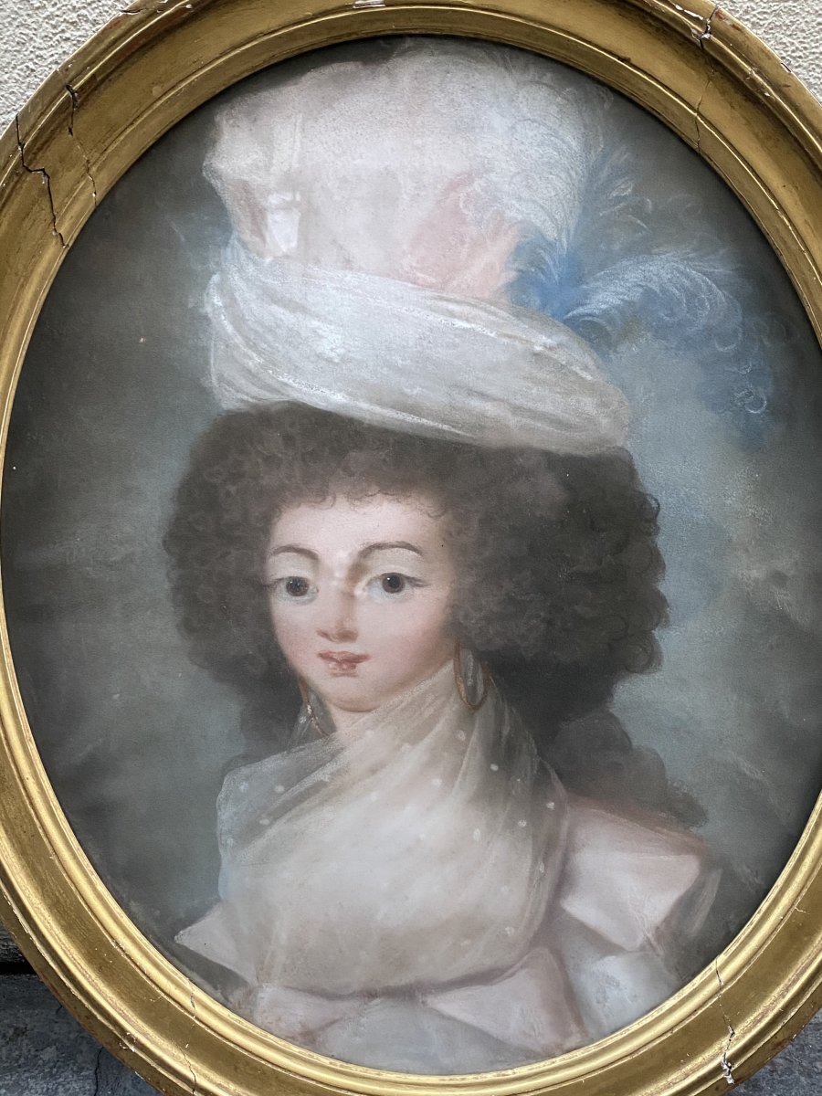 Pair Of Framed Pastels Portraits Of Women XVIIIth Louis XVI Period.-photo-3