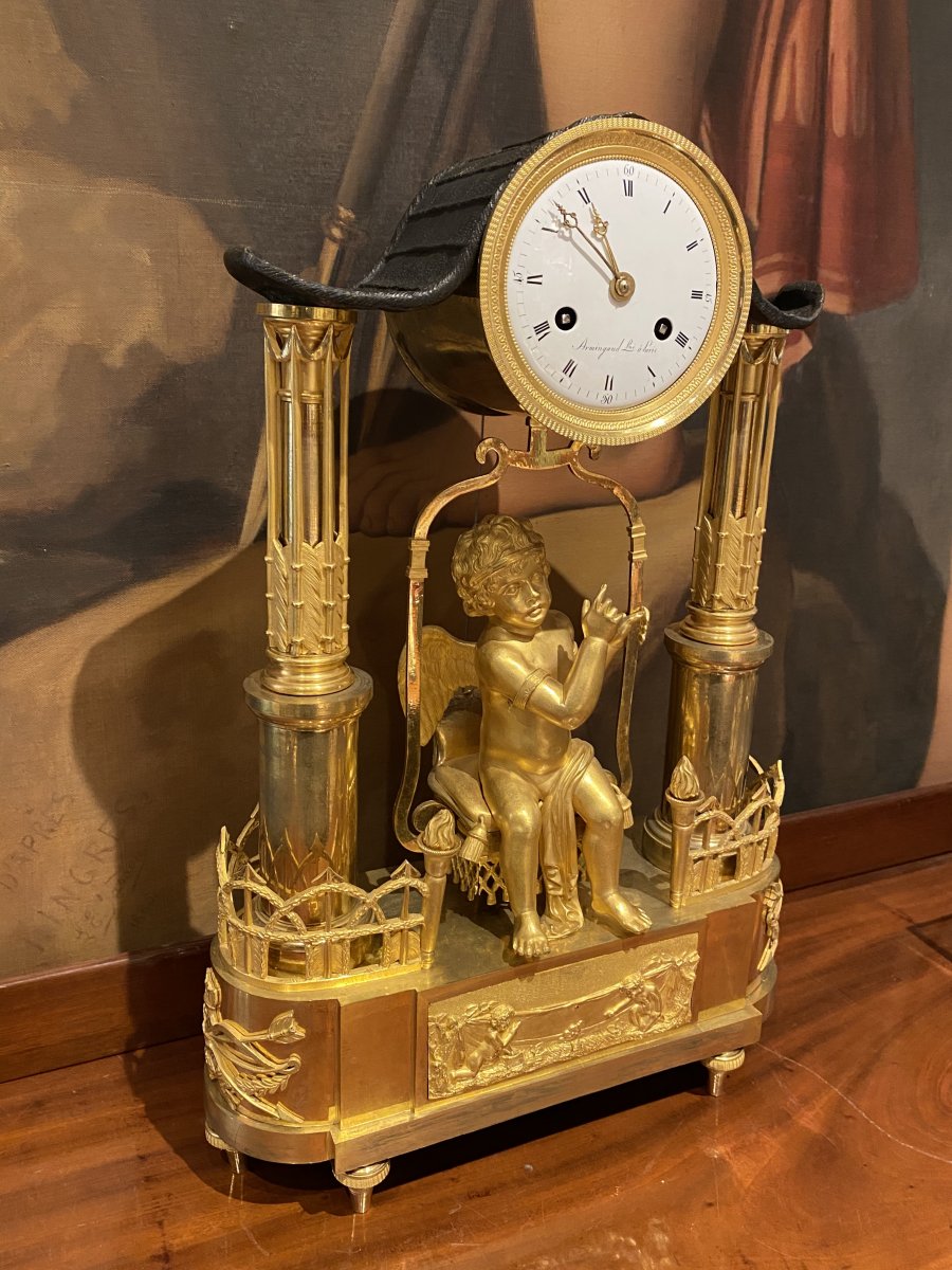 Important And Rare Bronze Clock Love In The Swing Debut XIXth 1st Empire Period.-photo-3