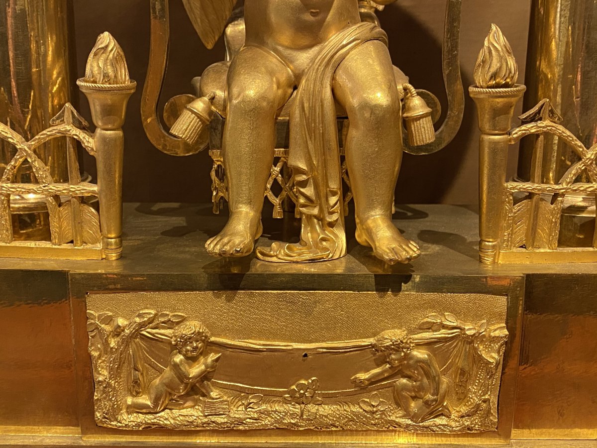 Importante Et Rare Pendule En Bronze L’amour à La Balancelle Debut XIXeme époque 1er Empire.-photo-4