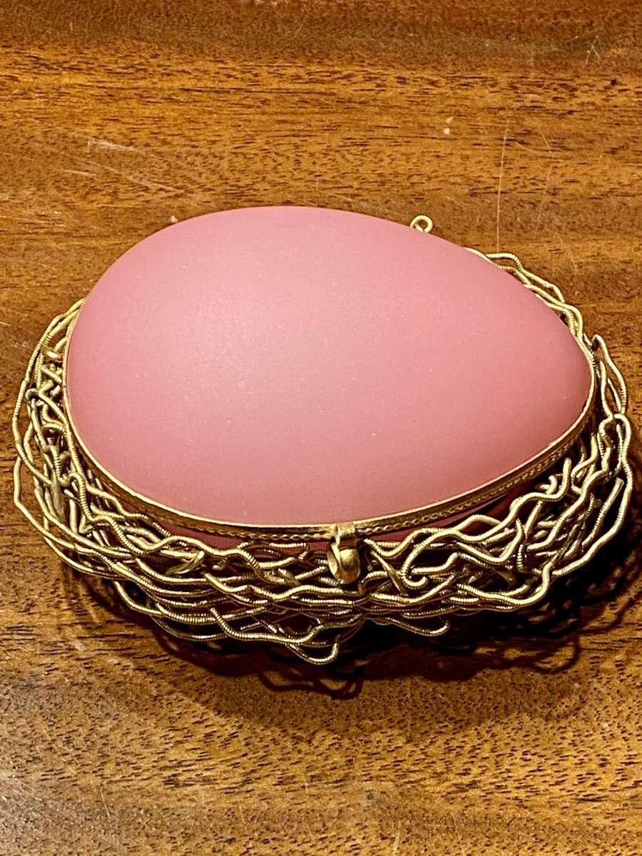 Egg Shaped Box In Pink Opaline Mid XIXth Napoleon III Period.-photo-4