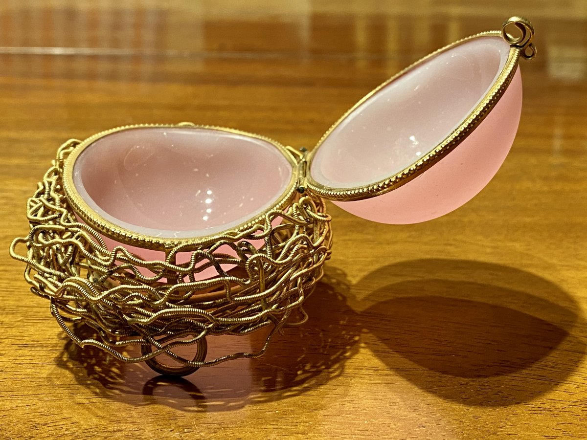 Egg Shaped Box In Pink Opaline Mid XIXth Napoleon III Period.-photo-6