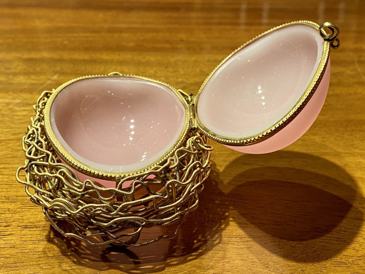 Egg Shaped Box In Pink Opaline Mid XIXth Napoleon III Period.-photo-7